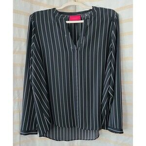 Jennifer Lopez Black White Striped Long Sleeve V Neck Blouse Size XL